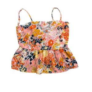 Sweetwater Surf Shop Womens Small Floral Peplum Cami Top Tie Back Orange Pink